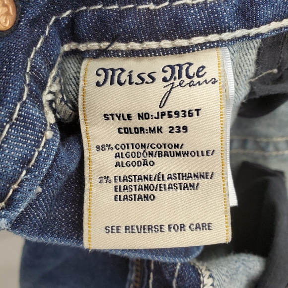 Miss Me Blue Straight Leg Jeans with White Embroidery - Picture 12 of 13